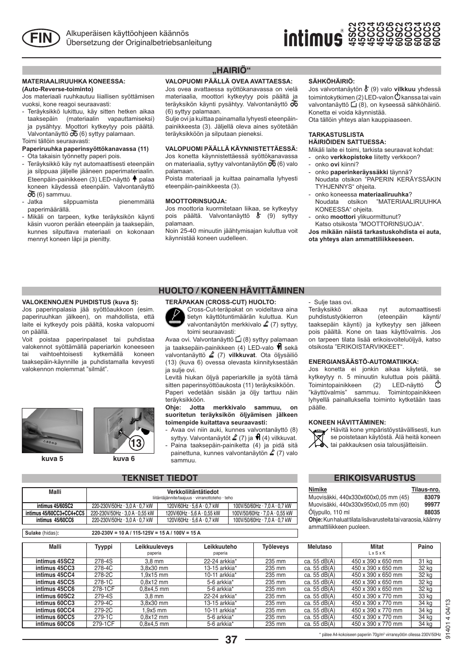 intimus 45 CC6 User Manual | Page 37 / 56