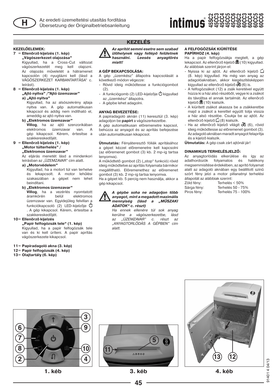 Kéb 3. kéb 4. kéb, Kezelés | intimus 45 CC6 User Manual | Page 45 / 56