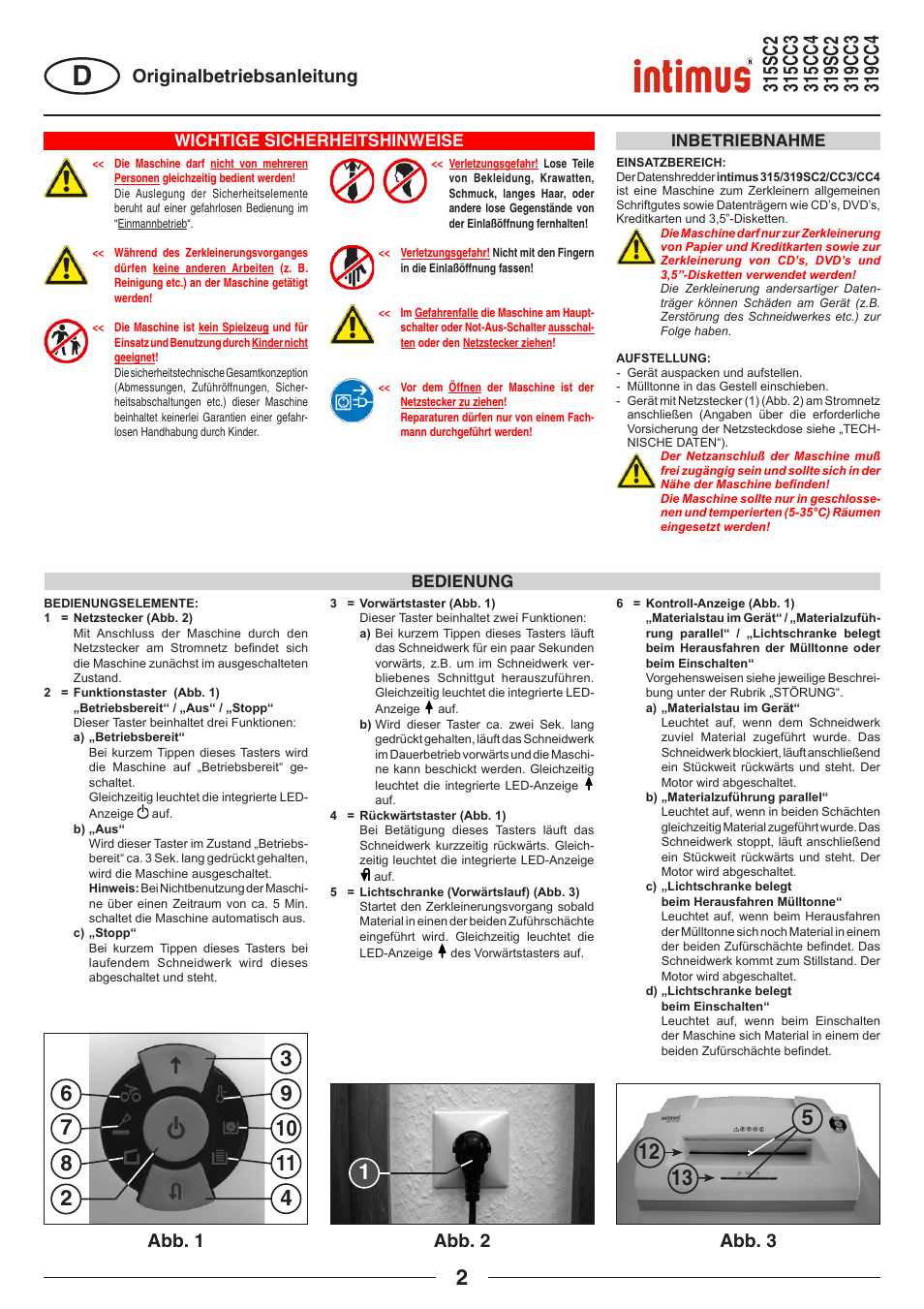Abb. 1 abb. 2 abb. 3, Originalbetriebsanleitung | intimus 319 User Manual | Page 2 / 56