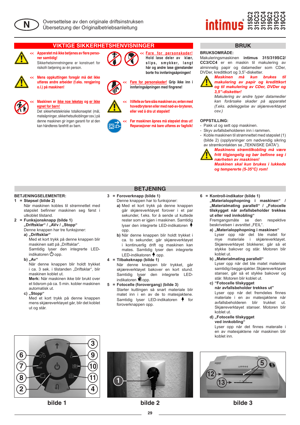 Bilde 1 bilde 2 bilde 3 | intimus 319 User Manual | Page 29 / 56