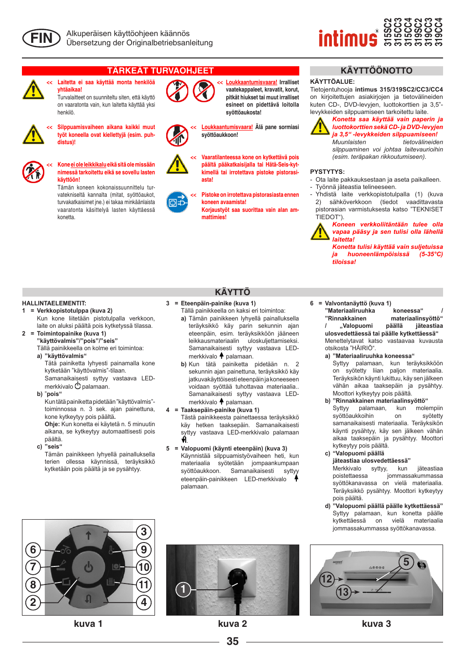 Kuva 1 kuva 2 kuva 3 | intimus 319 User Manual | Page 35 / 56