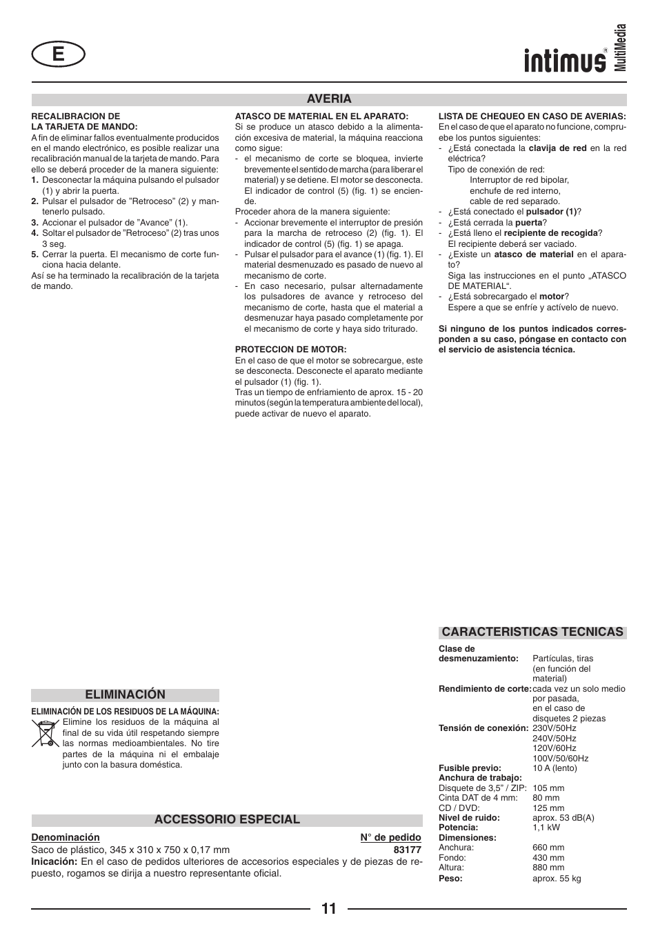 Multimedia, Eliminación | intimus MultiMedia User Manual | Page 11 / 36