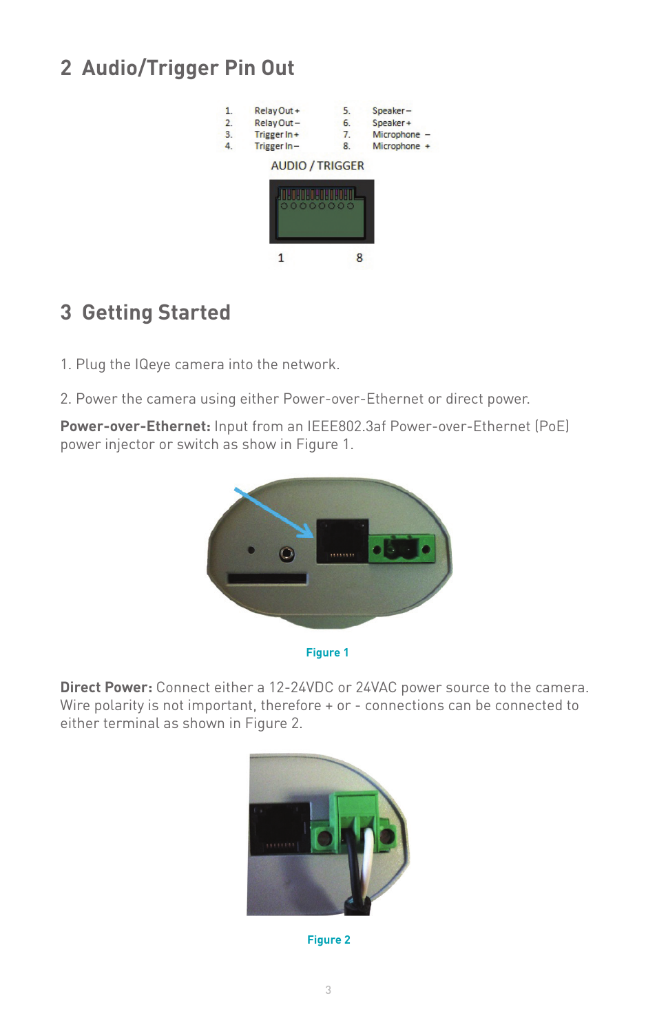 2 audio/trigger pin out 3 getting started | IQinVision 7 Series User Manual | Page 3 / 8