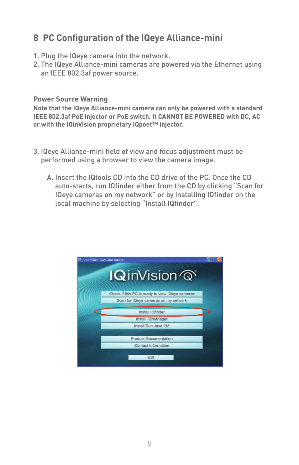 8 pc configuration of the iqeye alliance-mini | IQinVision Alliance-mini Series IQD3x User Manual | Page 8 / 12