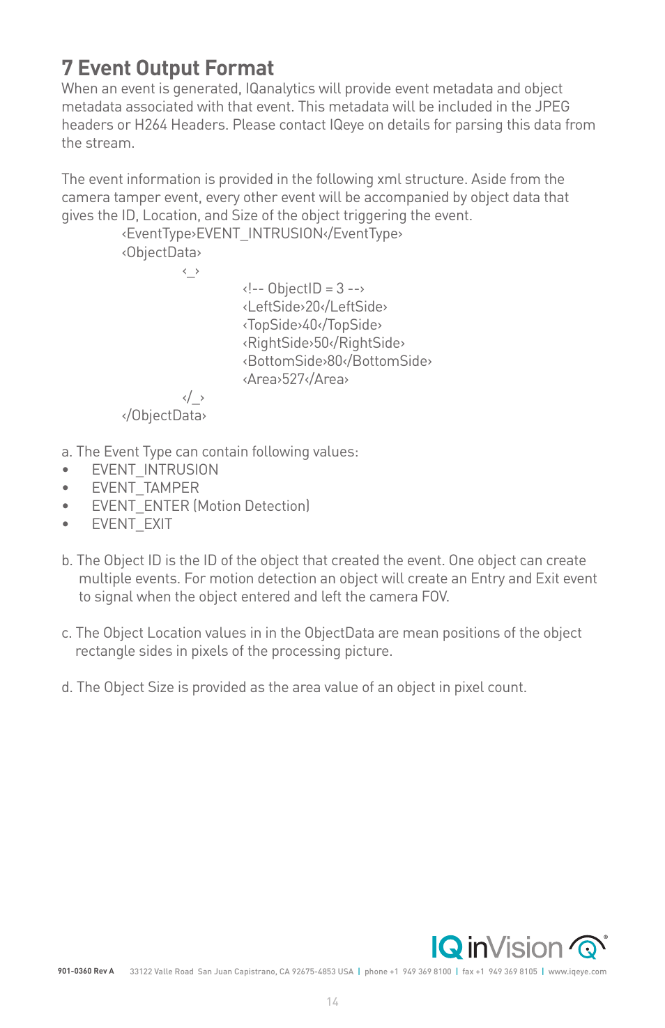 7 event output format | IQinVision IQanalytics User Manual | Page 14 / 14