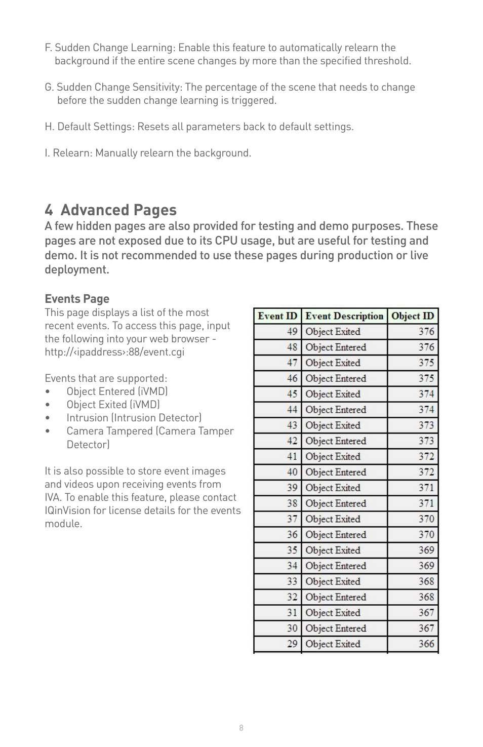 4 advanced pages | IQinVision IQanalytics User Manual | Page 8 / 14