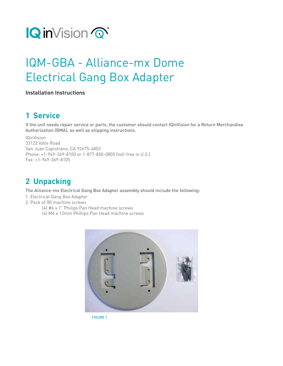 IQinVision Alliance-mx Gang Box Adapter User Manual | 2 pages