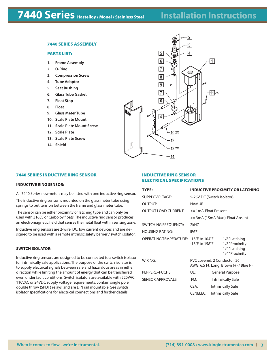 7440 series, Installation instructions | KING 7440 Series Hastelloy_Monel_Stainless Steel User Manual | Page 3 / 4
