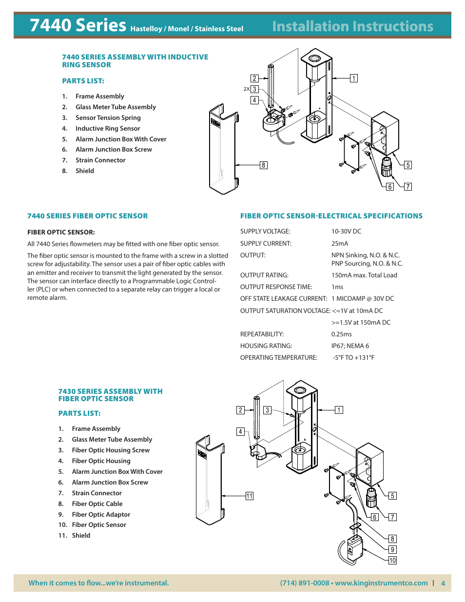7440 series, Installation instructions | KING 7440 Series Hastelloy_Monel_Stainless Steel User Manual | Page 4 / 4