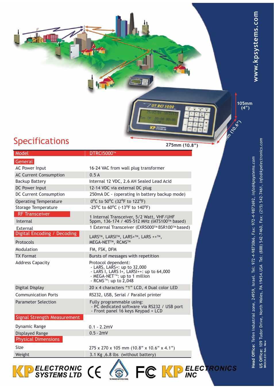 Specifications | KP Electronic Systems DTRCI5000 User Manual | Page 2 / 2