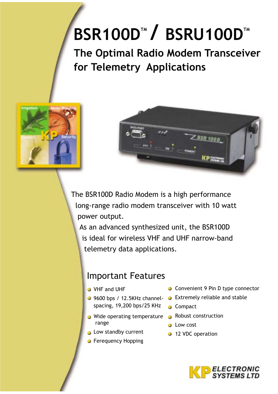 KP Electronic Systems BSRU100D User Manual | 2 pages