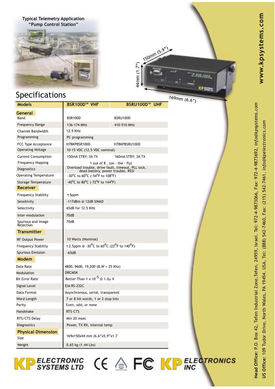 Specifications | KP Electronic Systems BSRU100D User Manual | Page 2 / 2