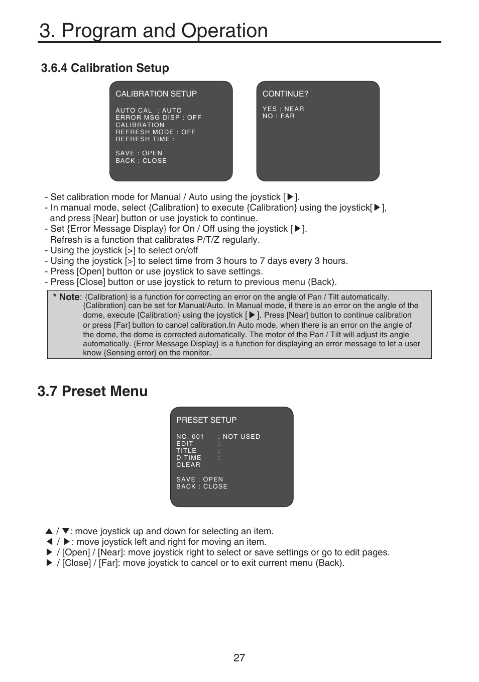 Program and operation, 7 preset menu, 4 calibration setup | KT&C KPT-SPDN120HD User Manual | Page 27 / 36