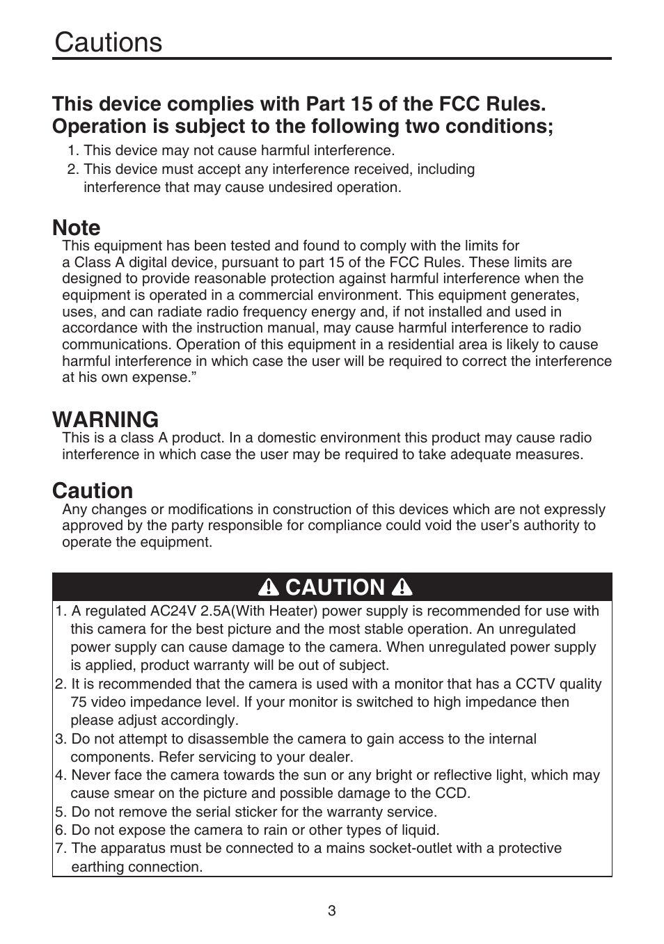 Cautions, Warning, Caution | KT&C KPT-SPDN120HD User Manual | Page 3 / 36