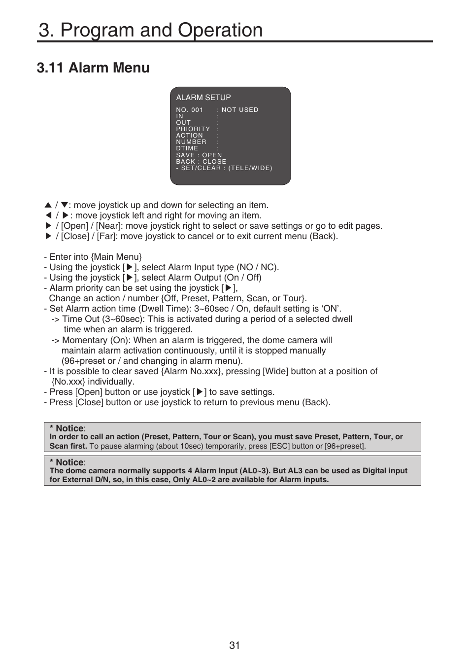 Program and operation, 11 alarm menu | KT&C KPT-SPDN120HD User Manual | Page 31 / 36