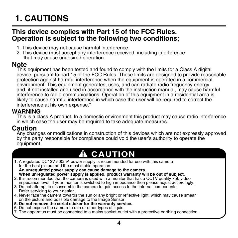 Cautions, Caution | KT&C KPC-HNV522MB User Manual | Page 4 / 18