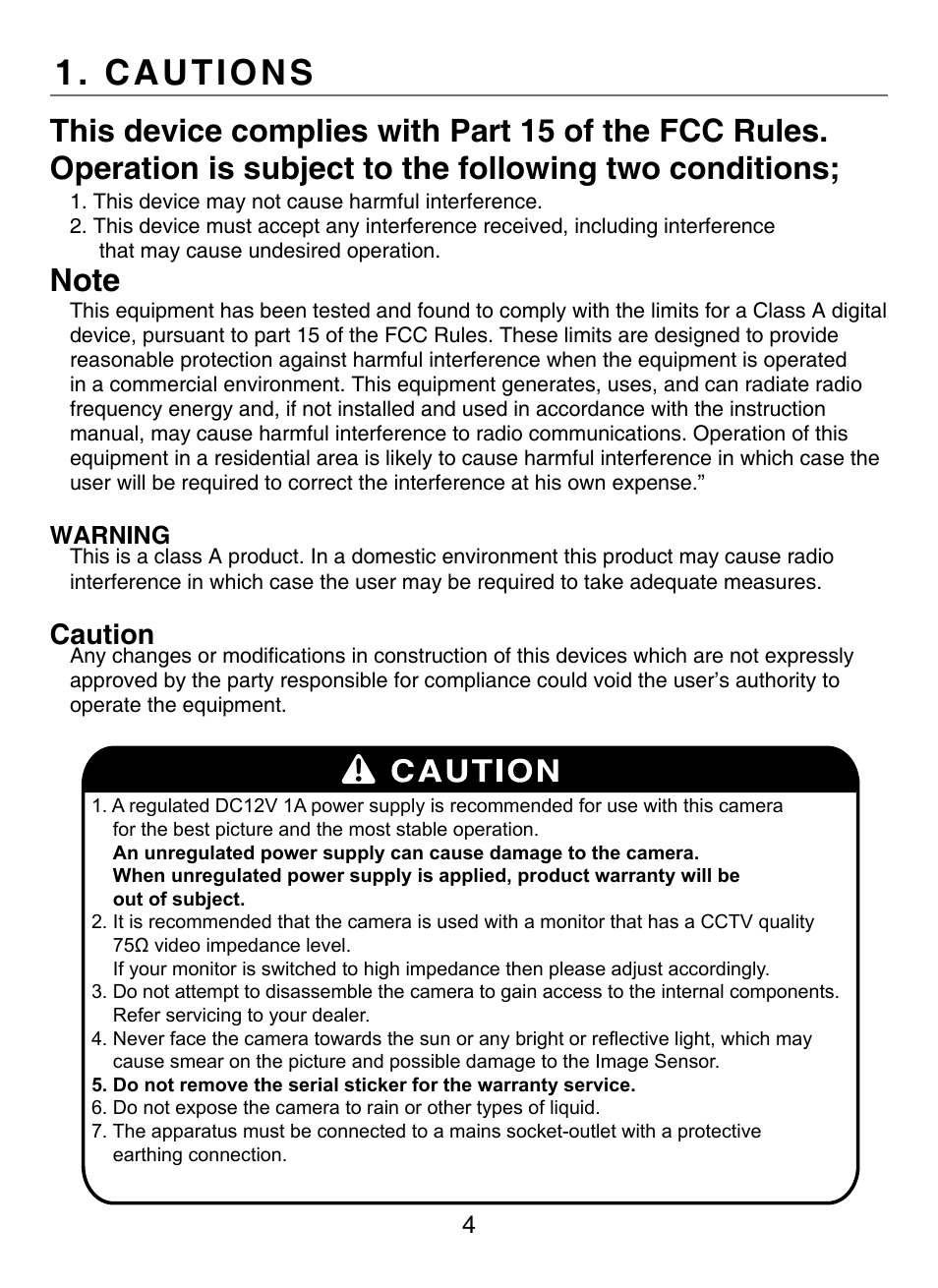 Cautions, Caution | KT&C KPC-HDN552M User Manual | Page 4 / 17