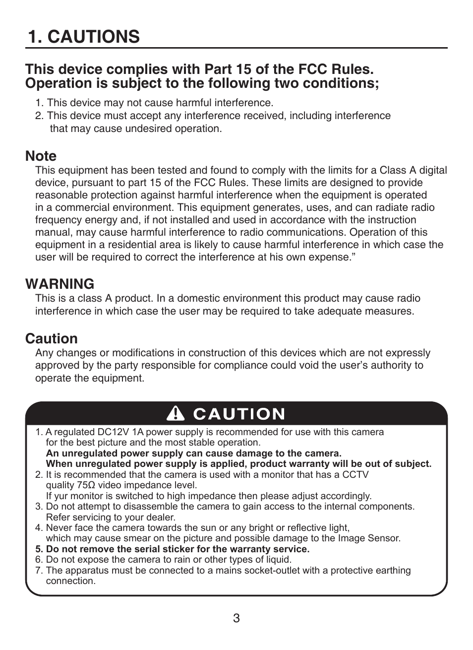 Cautions, Warning, Caution | KT&C KPC-HDN300M User Manual | Page 3 / 15