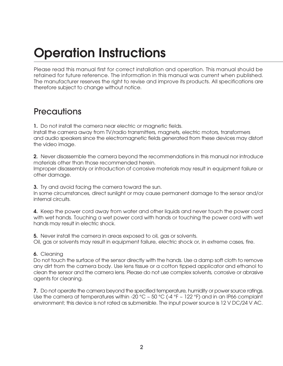 Operation instructions, Precautions | KT&C KPC-N635NH10 User Manual | Page 2 / 13