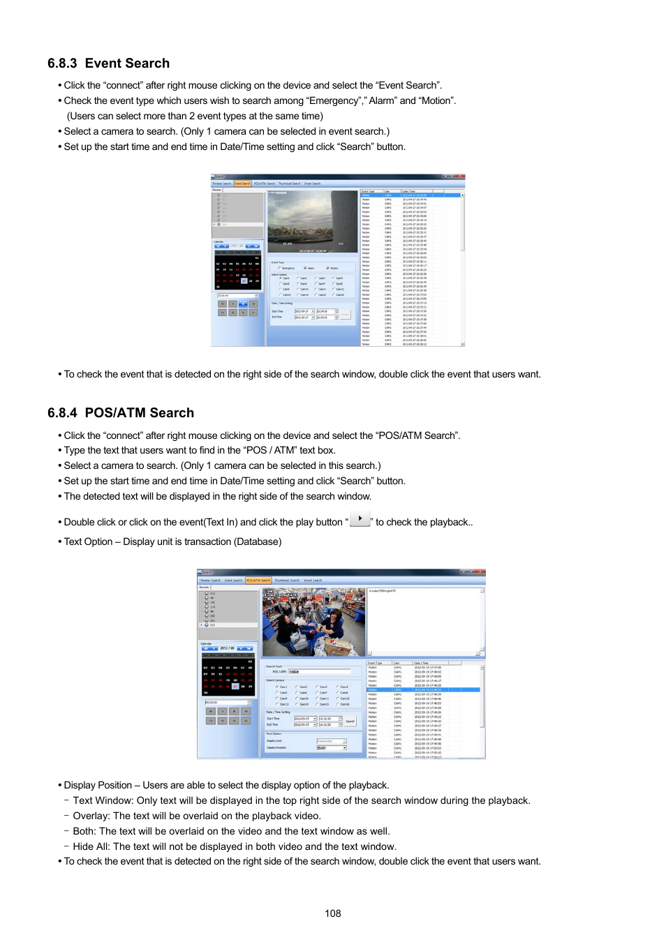 3 event search, 4 pos/atm search | KT&C KVR-0412H User Manual | Page 108 / 219