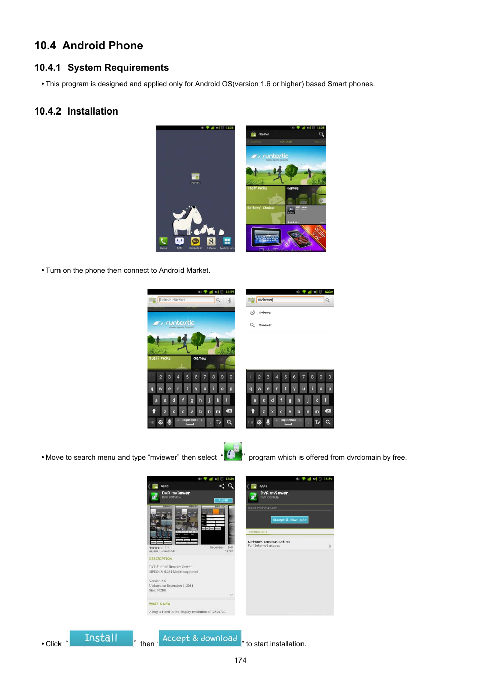 4 android phone, 1 system requirements, 2 installation | KT&C KVR-0412H User Manual | Page 174 / 219
