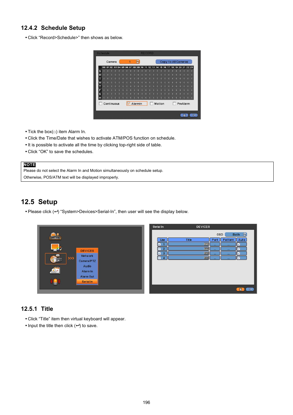 5 setup, 2 schedule setup, 1 title | KT&C KVR-0412H User Manual | Page 196 / 219