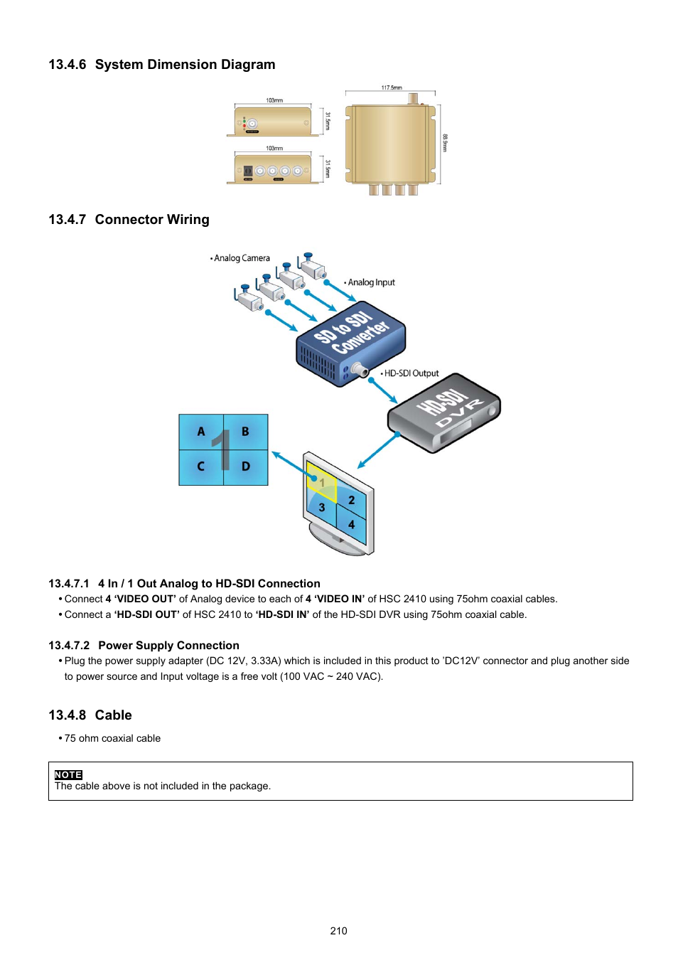 6 system dimension diagram, 7 connector wiring, 8 cable | KT&C KVR-0412H User Manual | Page 210 / 219