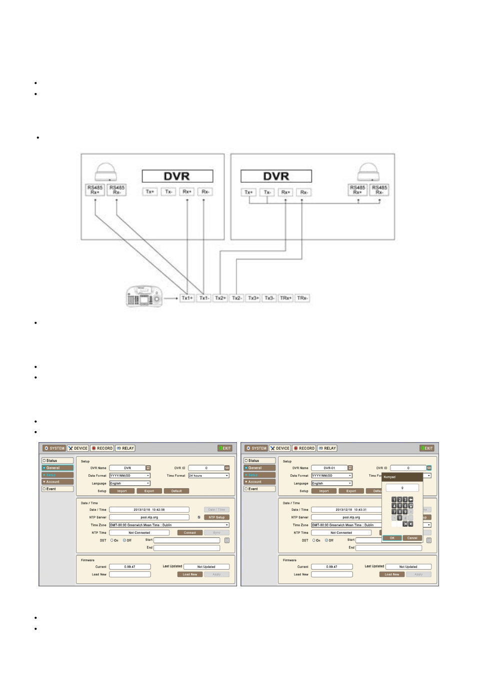 Keyboard controller (cp1300), 1 connection, 2 keyboard setup in dvr | KT&C KVR-1601S User Manual | Page 159 / 192