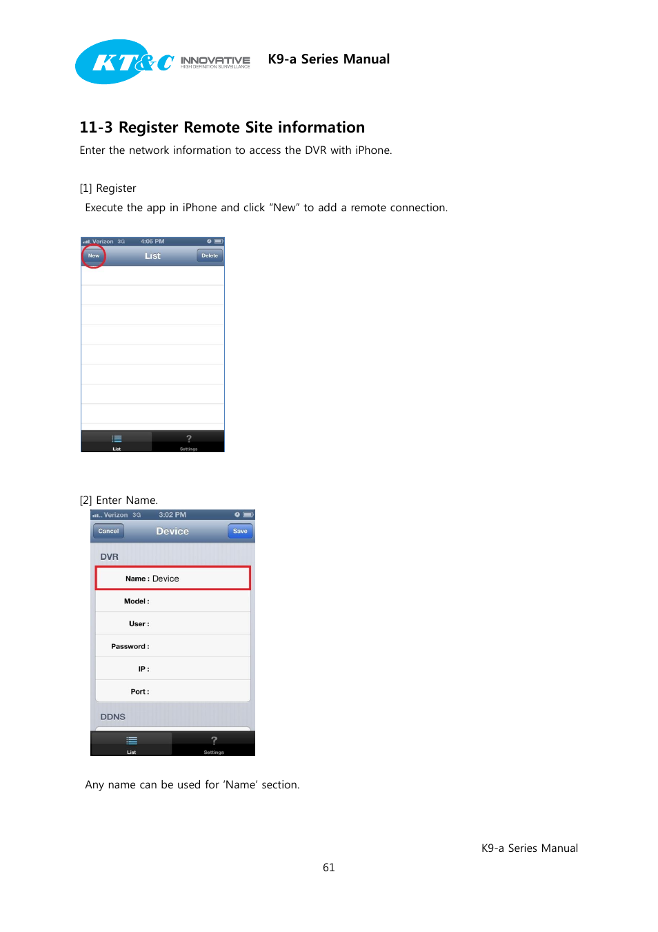 3 register remote site information | KT&C K9-a Series User Manual | Page 61 / 80