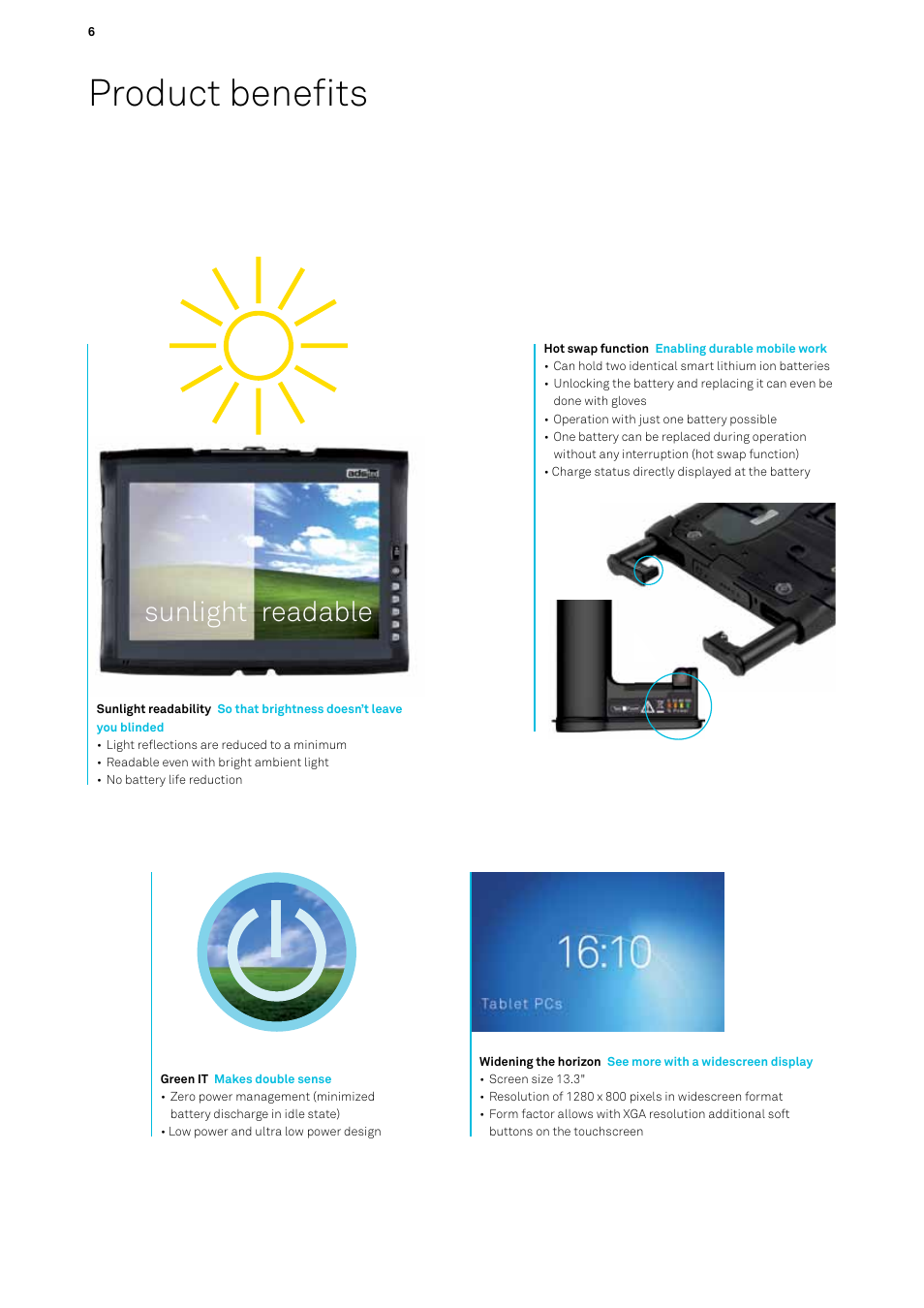 Product benefits, Sunlight readable | Impulse ITC1013 User Manual | Page 6 / 12