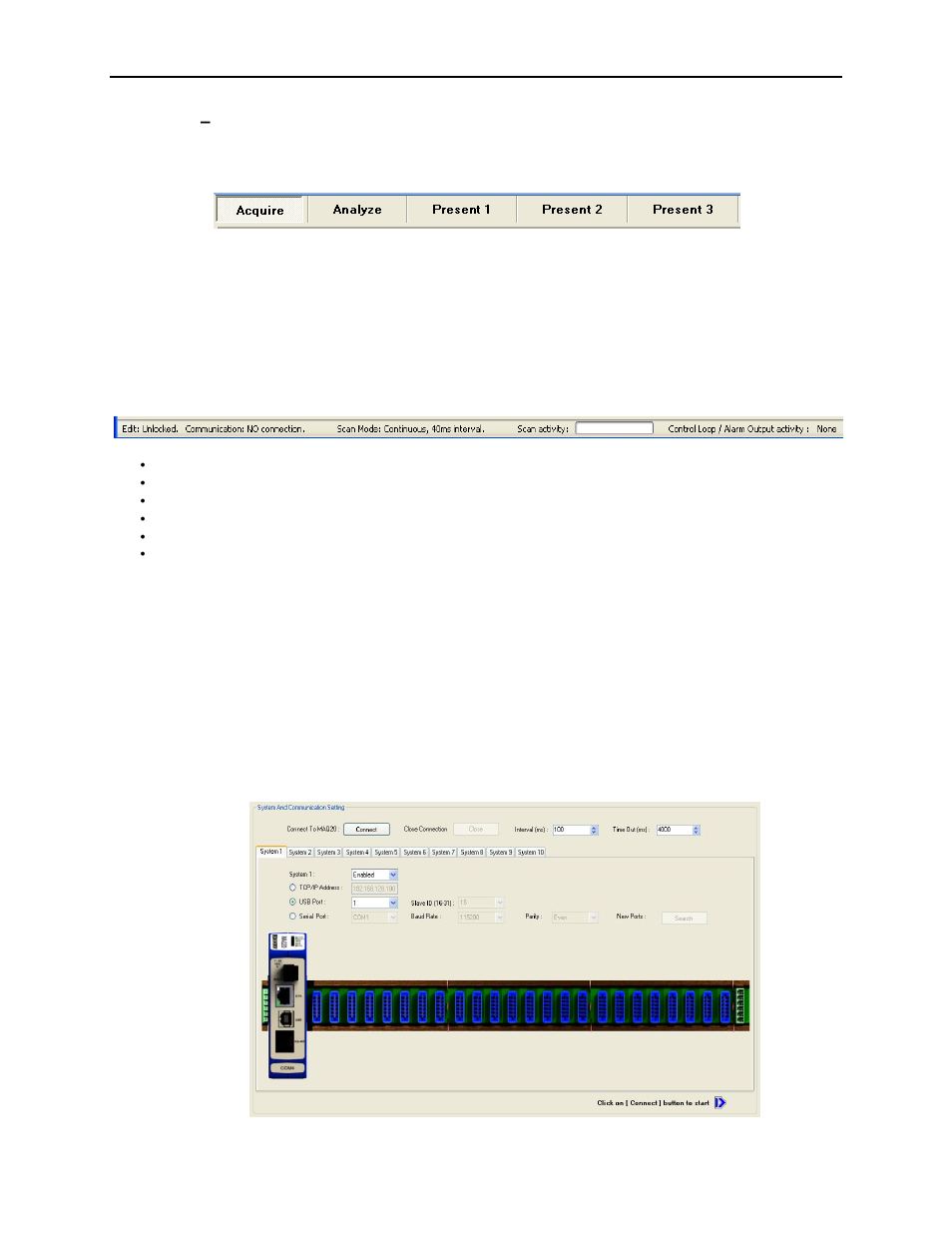 4 panel, Select, 5 status and message bar | 1 acquire panel | Impulse MAQ20-940 User Manual User Manual | Page 14 / 71