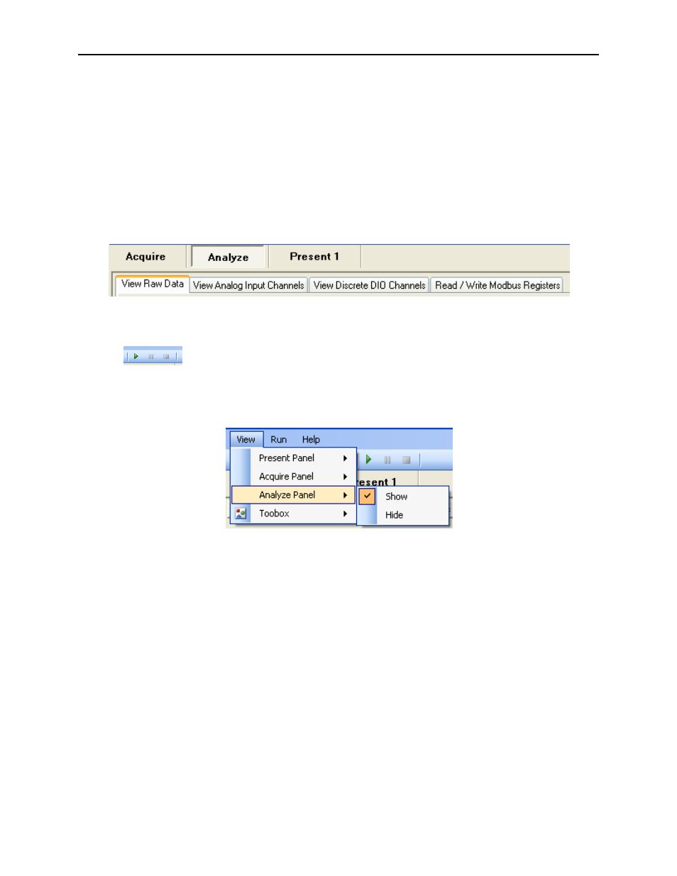 1 analyze panel, 2 view raw data | Impulse MAQ20-940 User Manual User Manual | Page 28 / 71