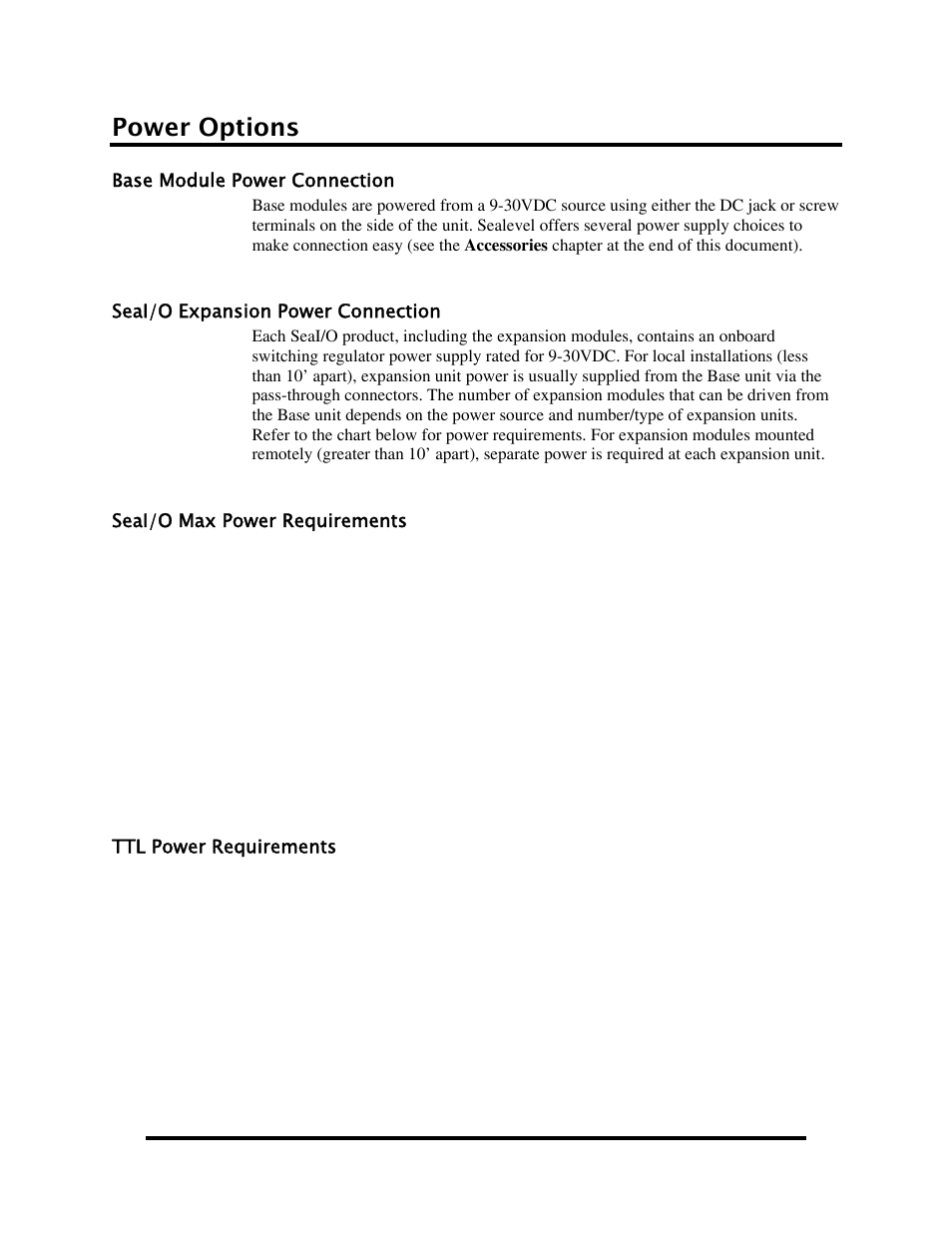 Power options, Base module power connection, Seai/o expansion power connection | Odule, Ower, Onnection, Xpansion | Impulse 520W User Manual | Page 21 / 84