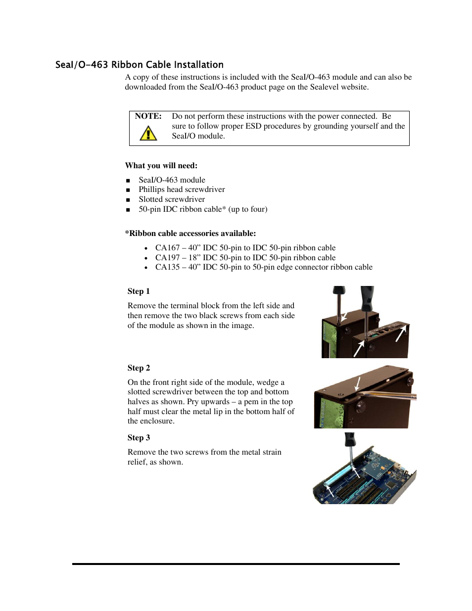 Seai/o-463 ribbon cable installation, I/o-463, Ibbon | Able, Nstallation | Impulse 520W User Manual | Page 61 / 84