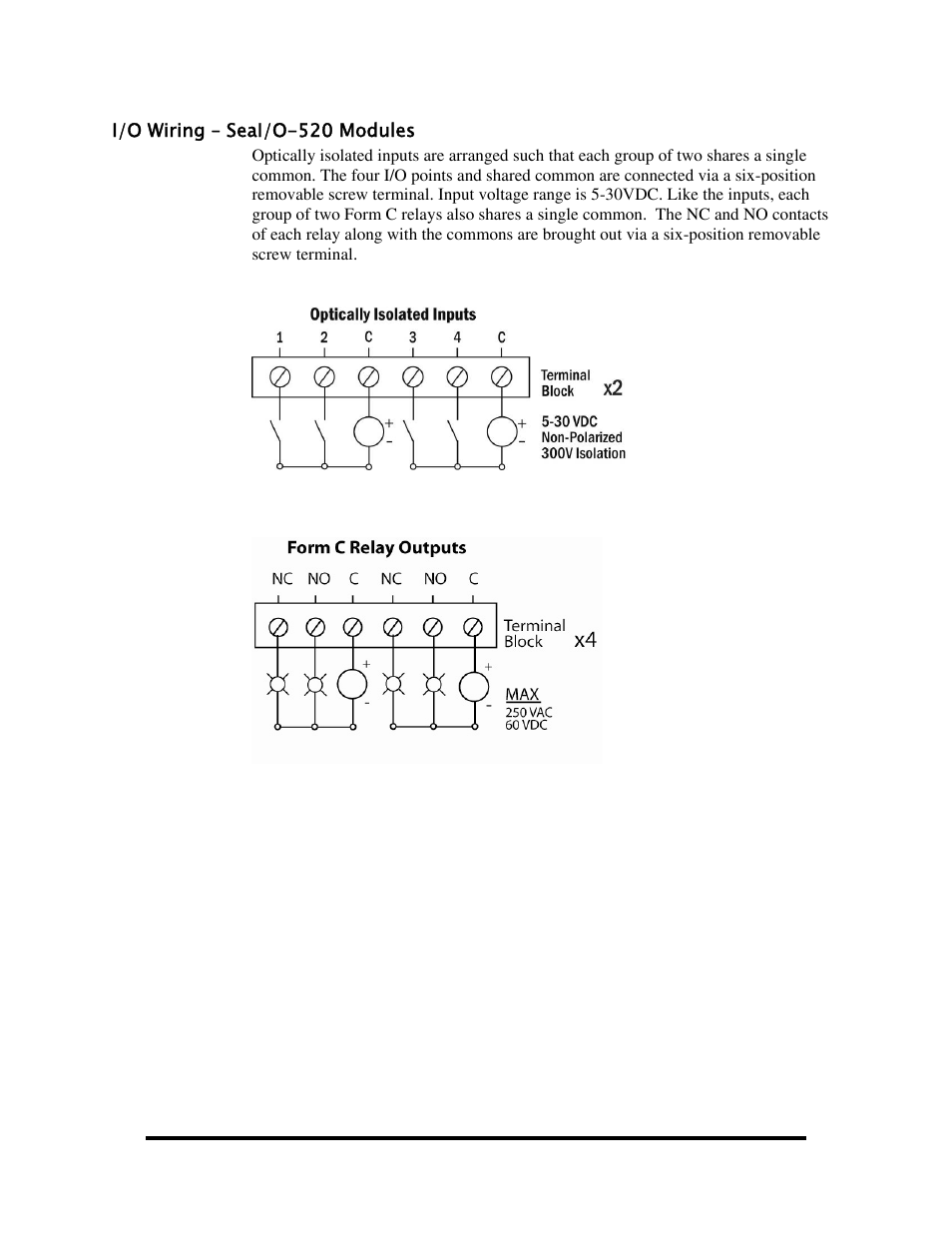 I/o wiring – seai/o-520 modules, Iring, I/o-520 | Odules | Impulse 520W User Manual | Page 74 / 84
