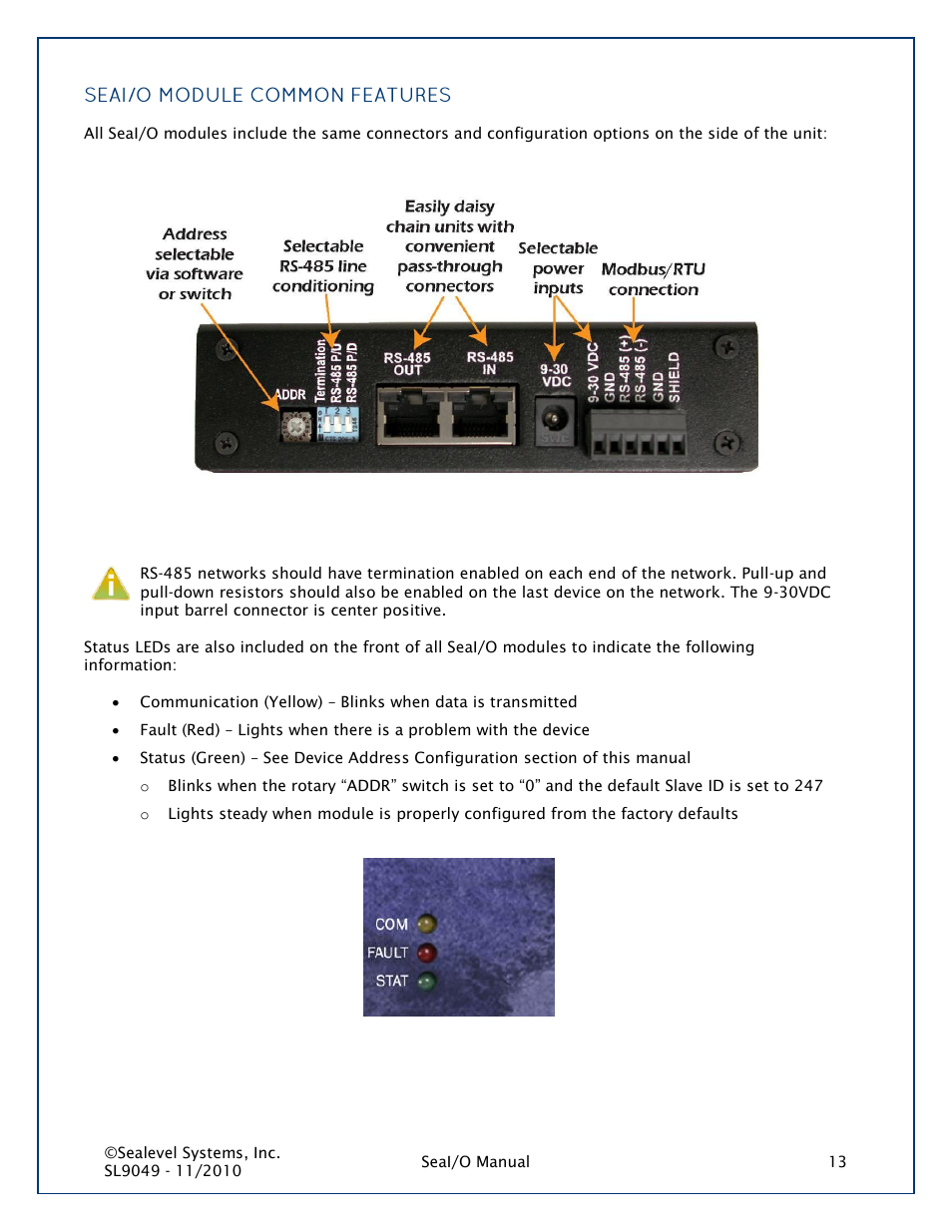 Seai/o module common features | Impulse 463N User Manual | Page 13 / 109