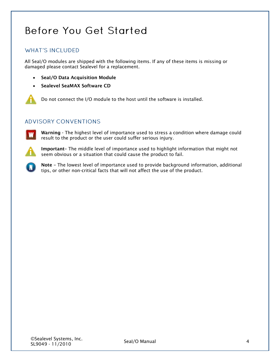Before you get started, What's included, Advisory conventions | Impulse 463N User Manual | Page 4 / 109