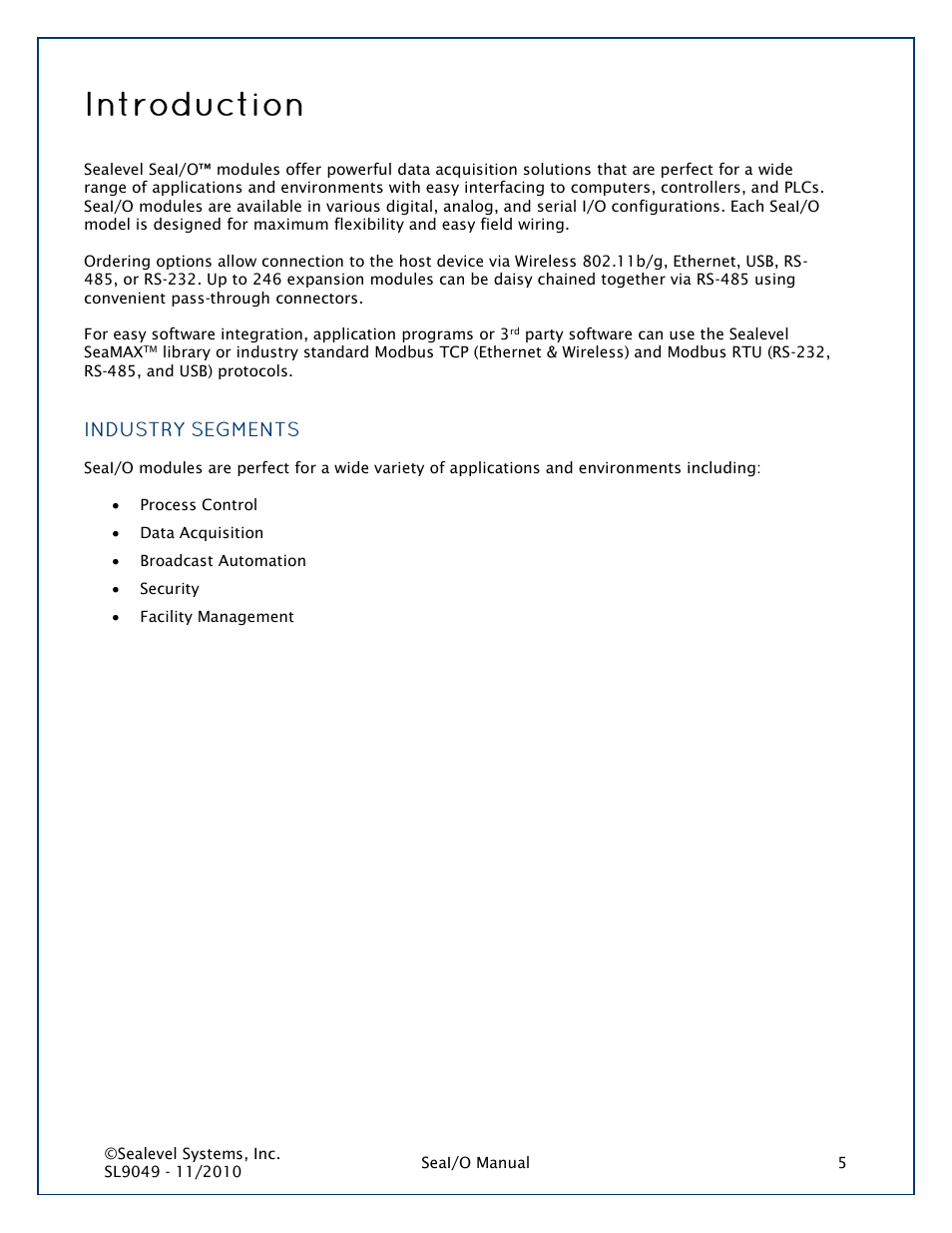 Introduction, Industry segments | Impulse 463N User Manual | Page 5 / 109