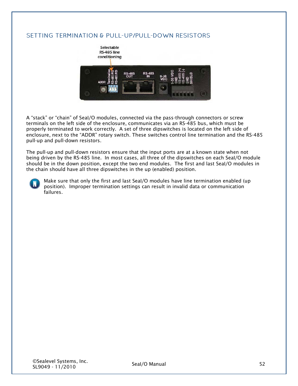 Setting termination & pull-up/pull-down resistors | Impulse 463N User Manual | Page 52 / 109