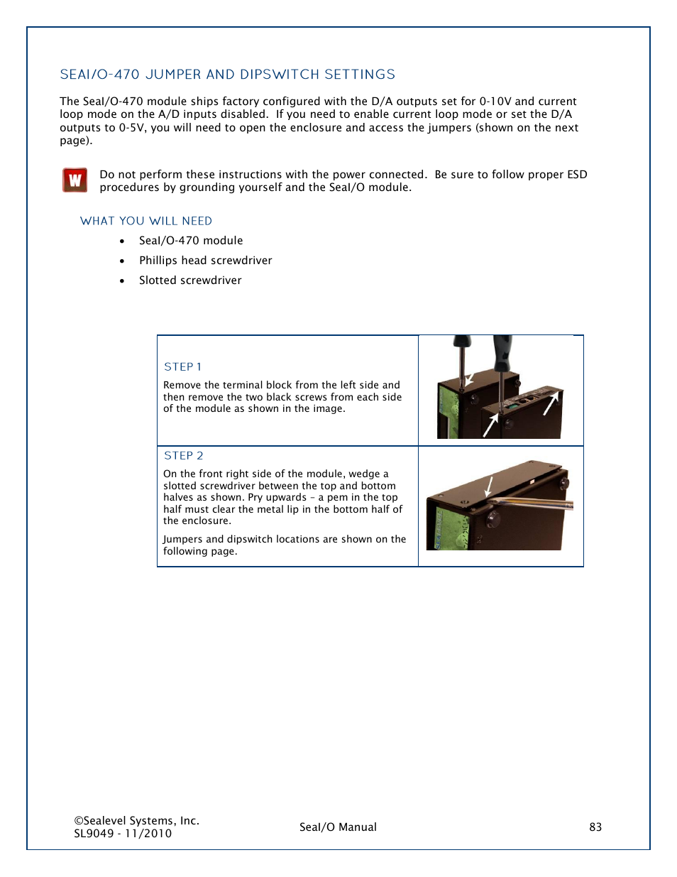 Seai/o-470 jumper & dipswitch settings | Impulse 463N User Manual | Page 83 / 109