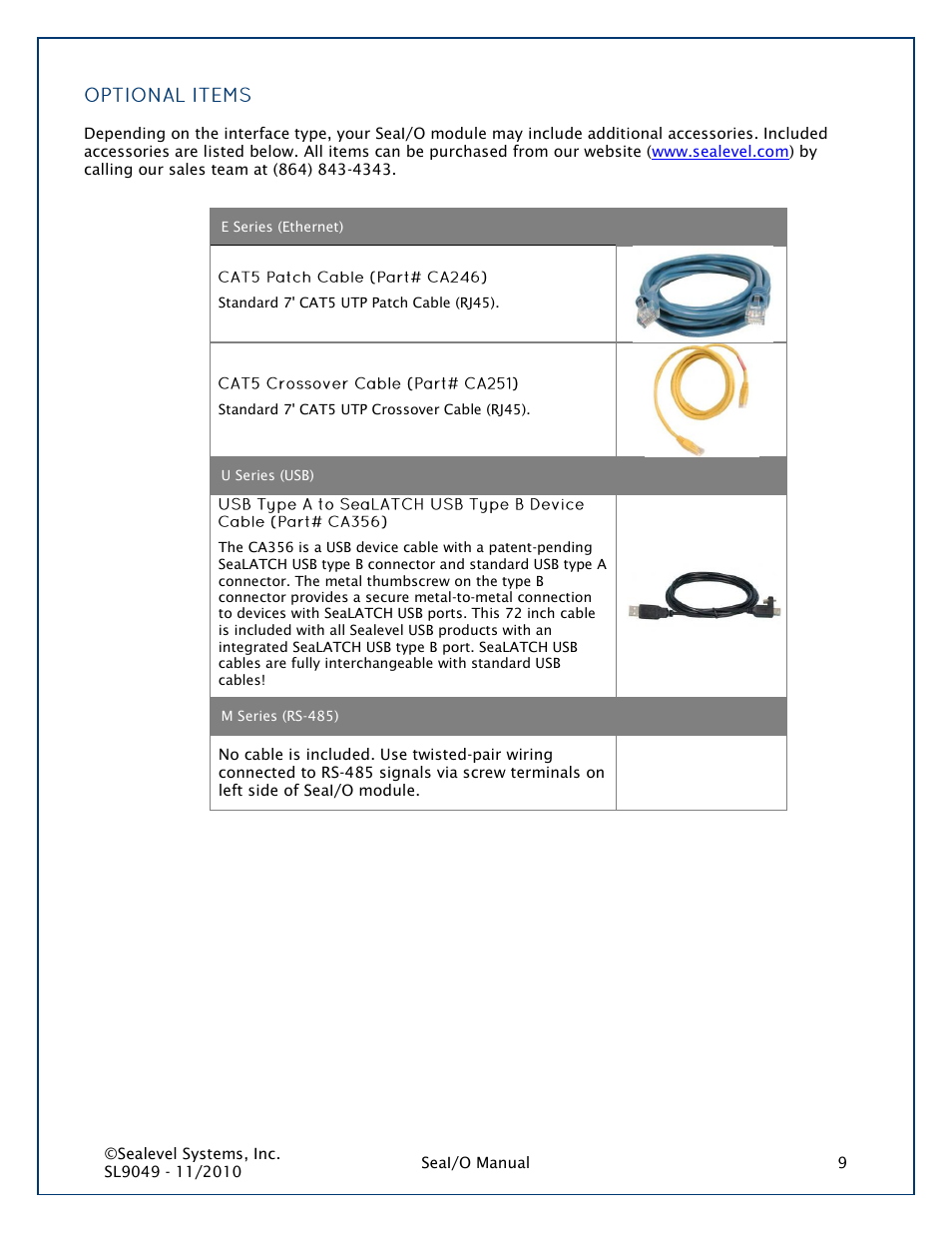 Optional items | Impulse 463N User Manual | Page 9 / 109