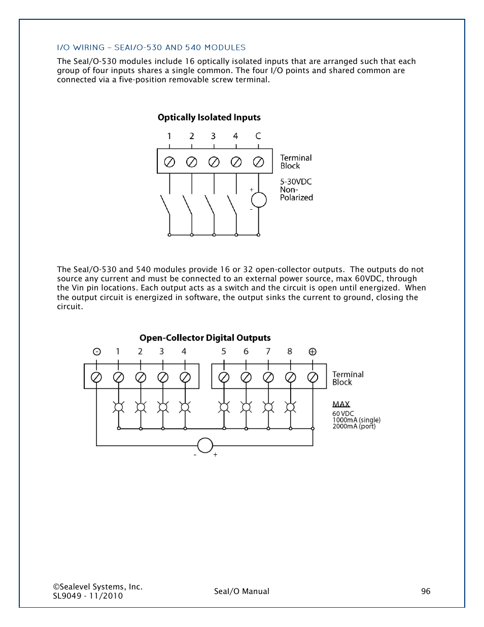 I/o wiring - seai/o-530 and 540 modules | Impulse 463N User Manual | Page 96 / 109