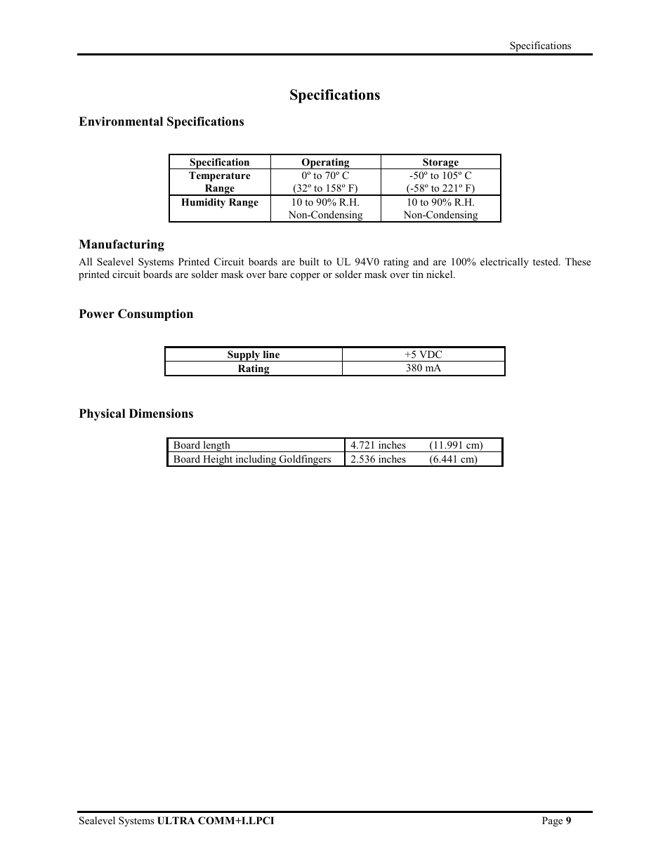 Specifications | Impulse 7108 User Manual | Page 11 / 19