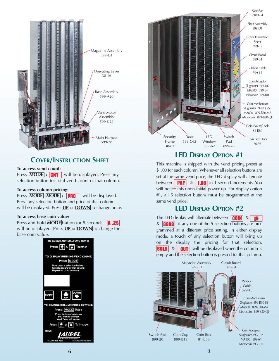 Led d, Isplay, Ption | Over, Nstruction, Heet | Laurel Metal 599 5-COLUMN ELECTRONIC VENDER User Manual | Page 4 / 4