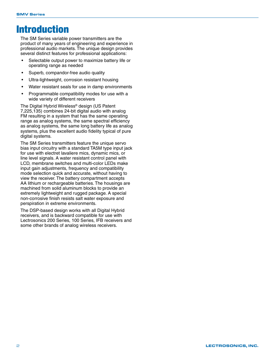 Introduction | Lectrosonics SMV User Manual | Page 2 / 28