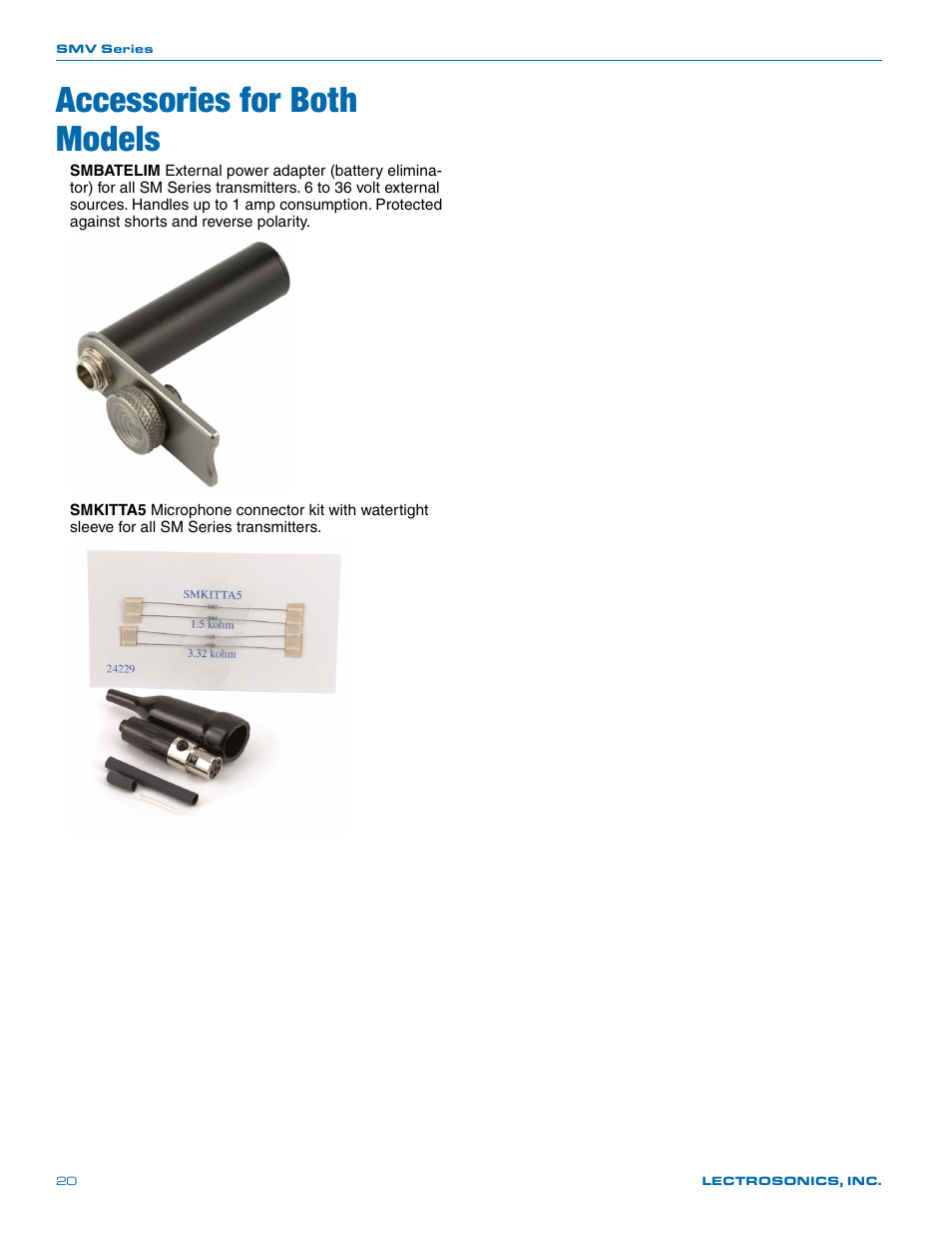 Accessories for both models | Lectrosonics SMV User Manual | Page 20 / 28