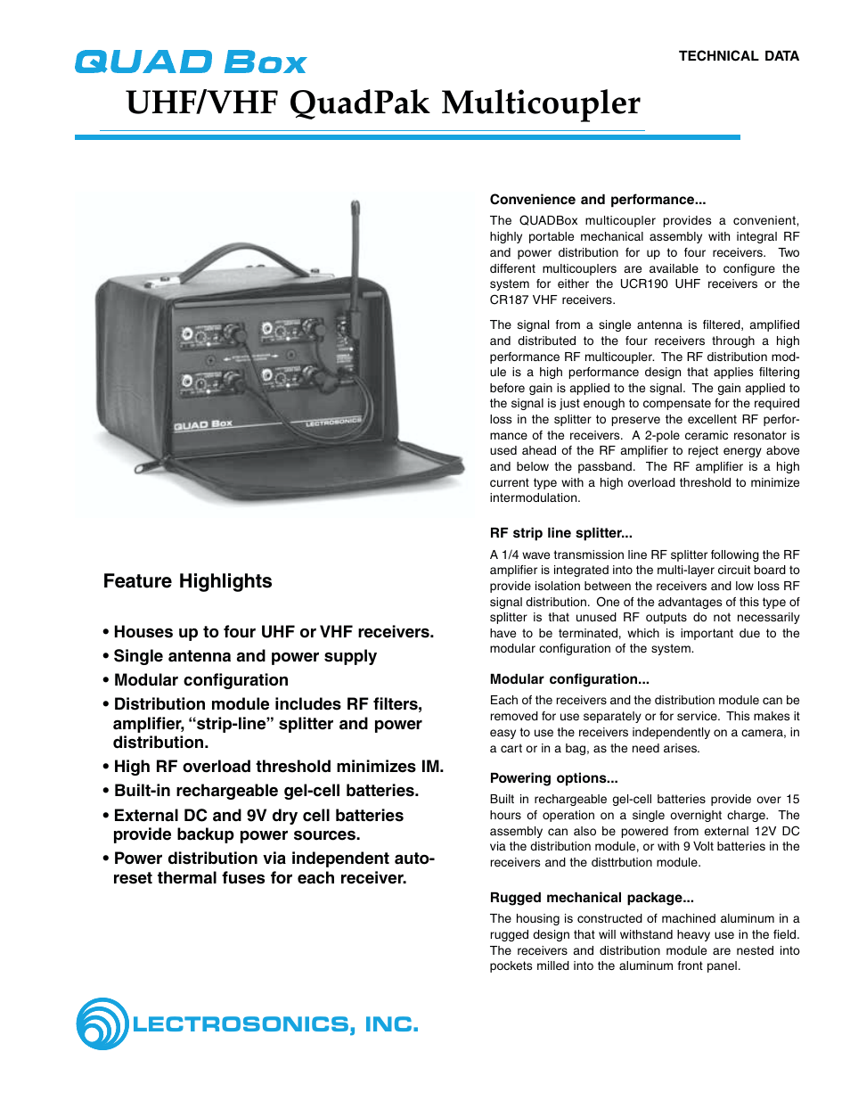 Lectrosonics QUADBox User Manual | 2 pages