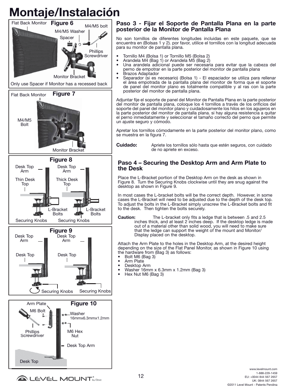 Montaje/instalación, Figure 6, Figure 9 | Figure 8, Figure 10, Figure 7 | Level Mount DCDSK30SJ User Manual | Page 12 / 29