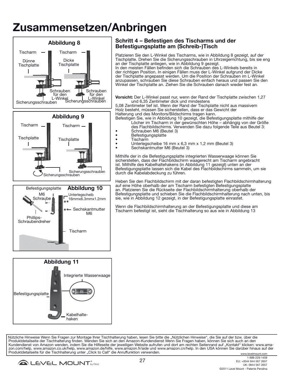 Zusammensetzen/anbringen, Abbildung 9, Abbildung 11 | Abbildung 8, Abbildung 10 | Level Mount DCDSK30SJ User Manual | Page 27 / 29