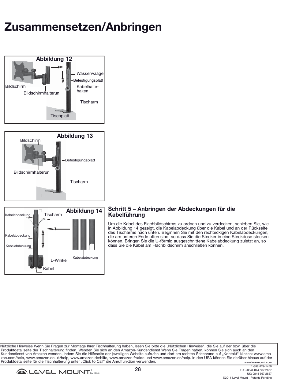 Zusammensetzen/anbringen, Abbildung 12, Abbildung 14 | Abbildung 13 | Level Mount DCDSK30SJ User Manual | Page 28 / 29